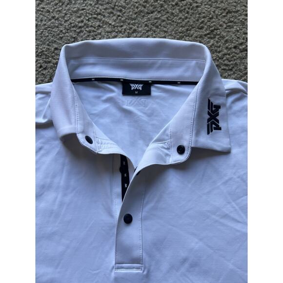 PXG Polo Shirt Mens Medium White Black Golf Performance Stretch Moisture Wicking - Picture 2 of 6